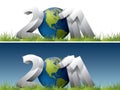 2011 text with Earth globe