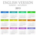 2013 calendar english version sun - sat