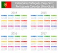 2014-2017 Type-1 Portuguese Calendar Mon-Sun