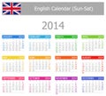 2014 English Type-1 Calendar Sun-Sat