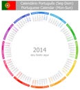 2014 Portuguese Circle Calendar Mon-Sun