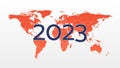 2023 World map infographic symbol. International illustration vector sign. Global element, business, presentation, sample, web
