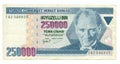 250000 lire bill of Turkey