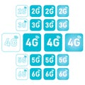 2g 3g 4g 5g 6g icon set for internet and phone.