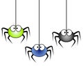 3 Cartoon Spiders Hanging Royalty Free Stock Photo