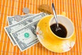 3 dollars and 50 cent pay for coffee and cookies Royalty Free Stock Photo