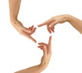 3 hands in circle as recycling symbol Royalty Free Stock Photo