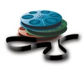 3 spools with tape. Different colors.