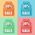 30 percentages sale, four colors web icons