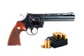 .357 revolver with ammo, isolated. Royalty Free Stock Photo