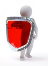 3d abstract person in pose of defender with shield Royalty Free Stock Photo