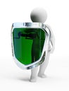 3d abstract security person with green shield Royalty Free Stock Photo