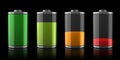 3d Battery icons with different charge levels