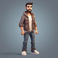 3d Bearded Cartoon Character In Jeans And Hoodie - Casual Game Character