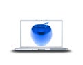 3D blue glass apple on laptop