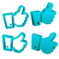 3D Blue Like It Hand Icons