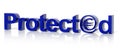 3D blue protected text and money