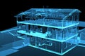 3D blue transparent house Royalty Free Stock Photo