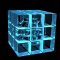 3D blue xray transparent rubics cube