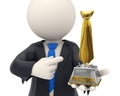 3d business man awarded with gold tie trophy Royalty Free Stock Photo