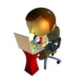 3d business man character sitting with laptop