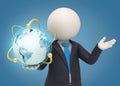 3d business man holding an atomic earth globe Royalty Free Stock Photo