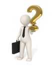 3d business man holding a gold question mark Royalty Free Stock Photo