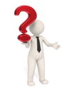3d business man holding a red question mark Royalty Free Stock Photo
