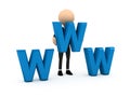 3d businessman with blue www letters