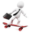 3D Businessman going to work on a skateboard