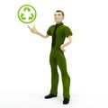 3D businessman holding with recycle icon