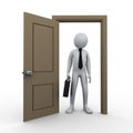 3d businessman and open door