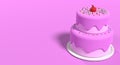 3D cake with transparent background. Realistic birthday cake. Holiday food. Cartoon creative design icon. 3D Rendering