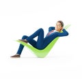 3d cartoon businessman lying down on check mark