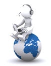 3d character with laptop sitting on the globe Royalty Free Stock Photo