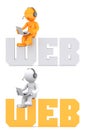 3d character sitting on WEB domain sign.