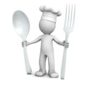 3D chef with spoon and fork Royalty Free Stock Photo