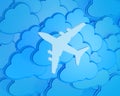 3d clouds with silhouette of jet airliner