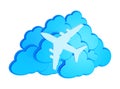3d clouds with silhouette of jet airliner icon Royalty Free Stock Photo