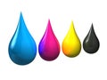 3D CMYK Ink Drops Royalty Free Stock Photo