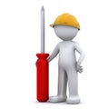 3D construction worker with screwdriver Royalty Free Stock Photo