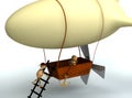 3d dirigible balloon with wood mans Royalty Free Stock Photo