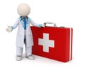 3d doctor and big red first aid case with cross