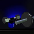 3D of a Dumbell, a Barbell and a suplement jar