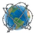3d earth surrounded by barbed wire