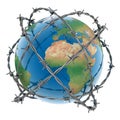 3d earth surrounded by barbed wire