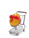 3d Easter gold egg gift in shopping cart icon Royalty Free Stock Photo