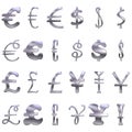 3D Eccentric Silver Currency Symbols