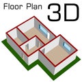 3D empty house floor plan