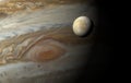 3D Europa over Jupiter with Red Eye